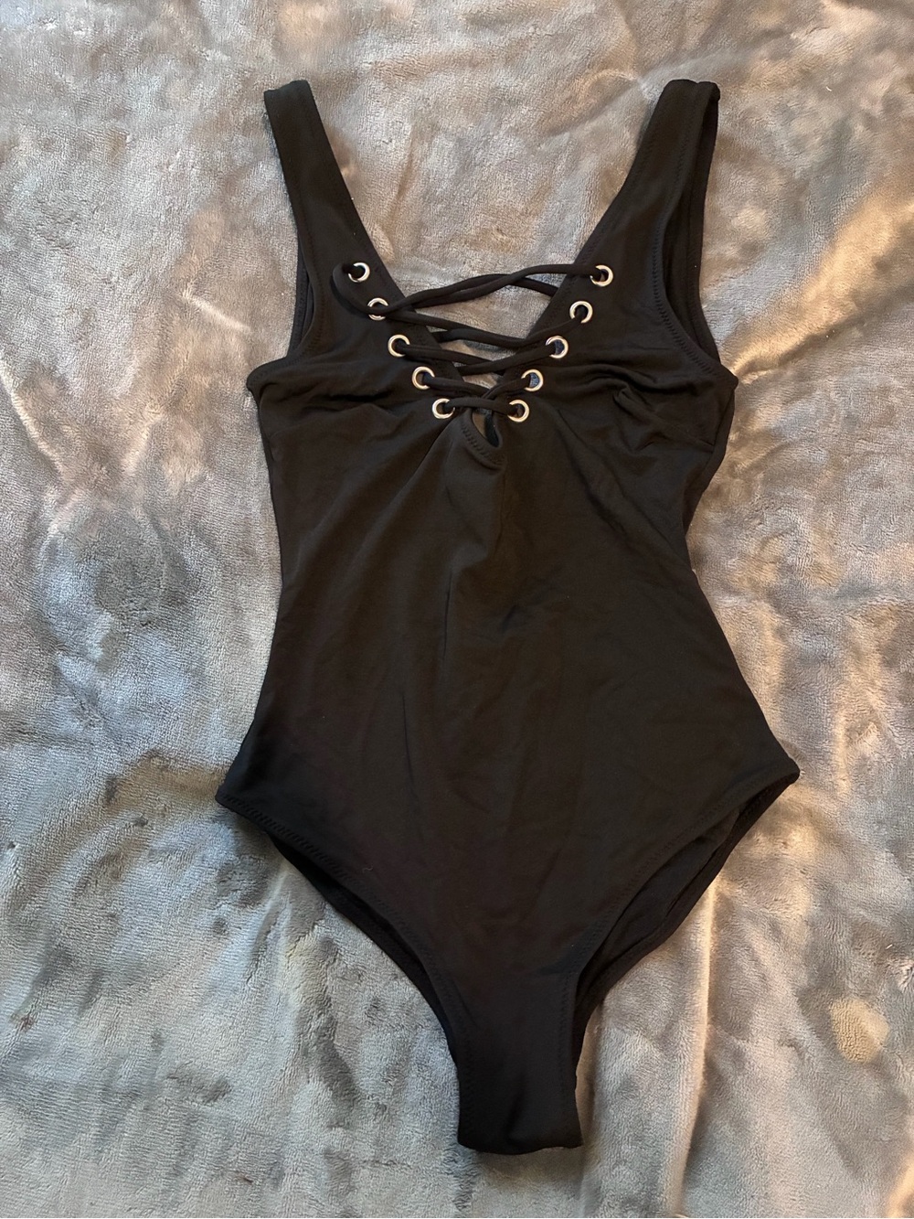 Black Lace-Up One-Piece Swimsuit